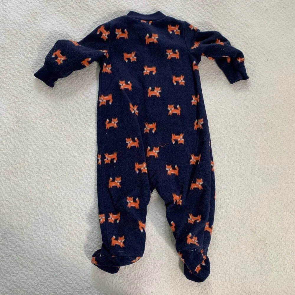 5/$25 Carter's 3M‎ Navy Blue Orange Fox Fleece Footed Pajamas Snap Front Sleeper